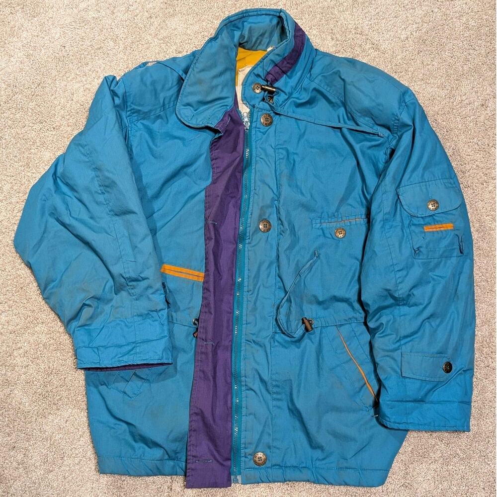 Outer Gear Parka Jacket Mens M Teal Blue Vintage 90s Colorblock Gorpcore